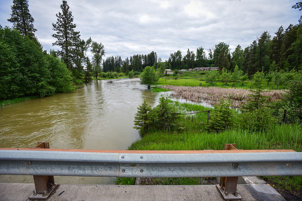 The swollen Whitefish River as seen from the bridge on Rose Crossing on Wednesday, June 15. (Casey Kreider/Daily Inter Lake)