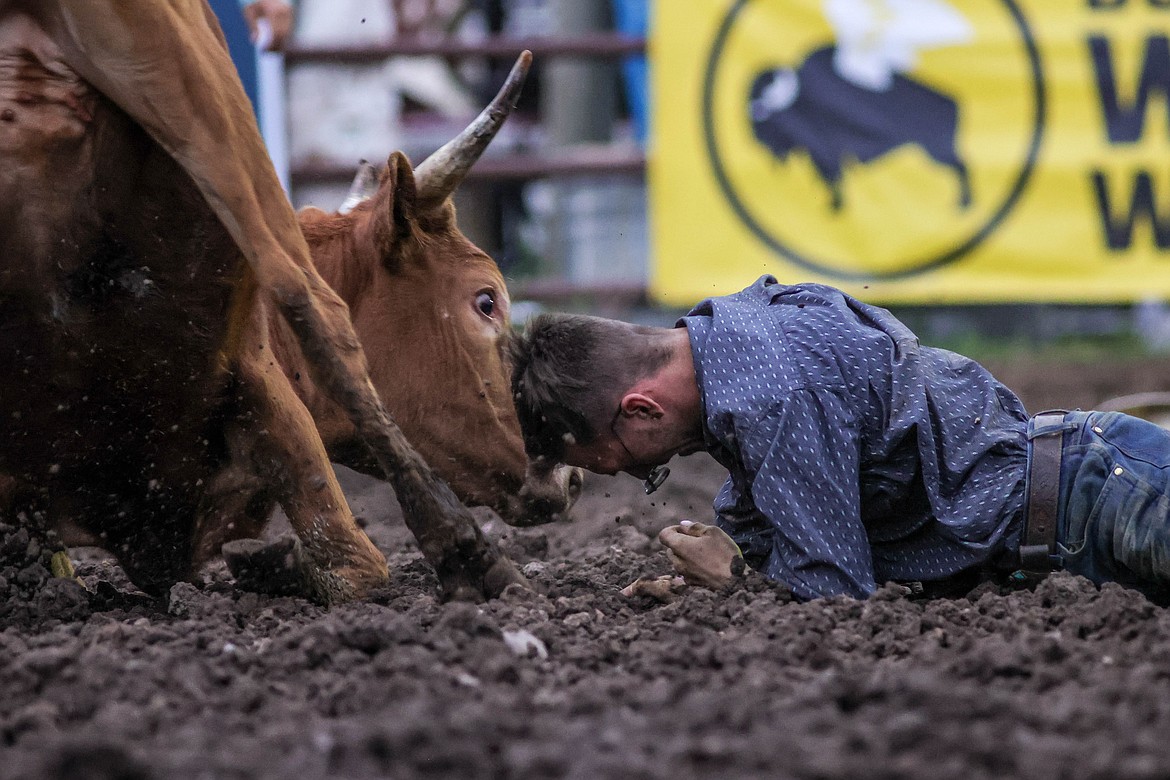 A bulldogger moments after bringing down a steer. (JP Edge photo)