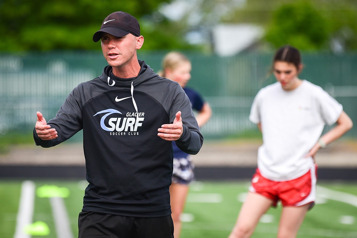 Brandon Fern, technical director with Glacier Surf Soccer Club, at one of the club's tryouts at Legends Stadium on Wednesday, June 16. (Casey Kreider/Daily Inter Lake)