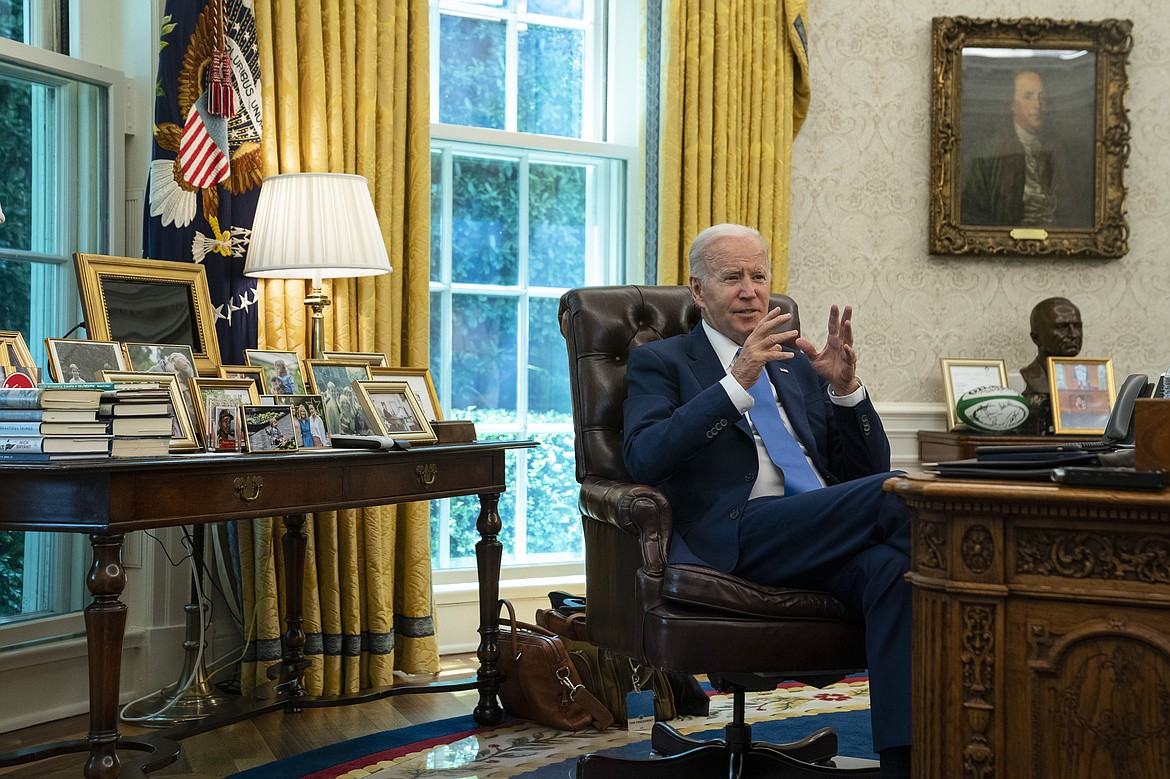 President Joe Biden speaks during an interview with the Associated Press in the Oval Office of the White House, Thursday, June 16, 2022, in Washington. (AP Photo/Evan Vucci)