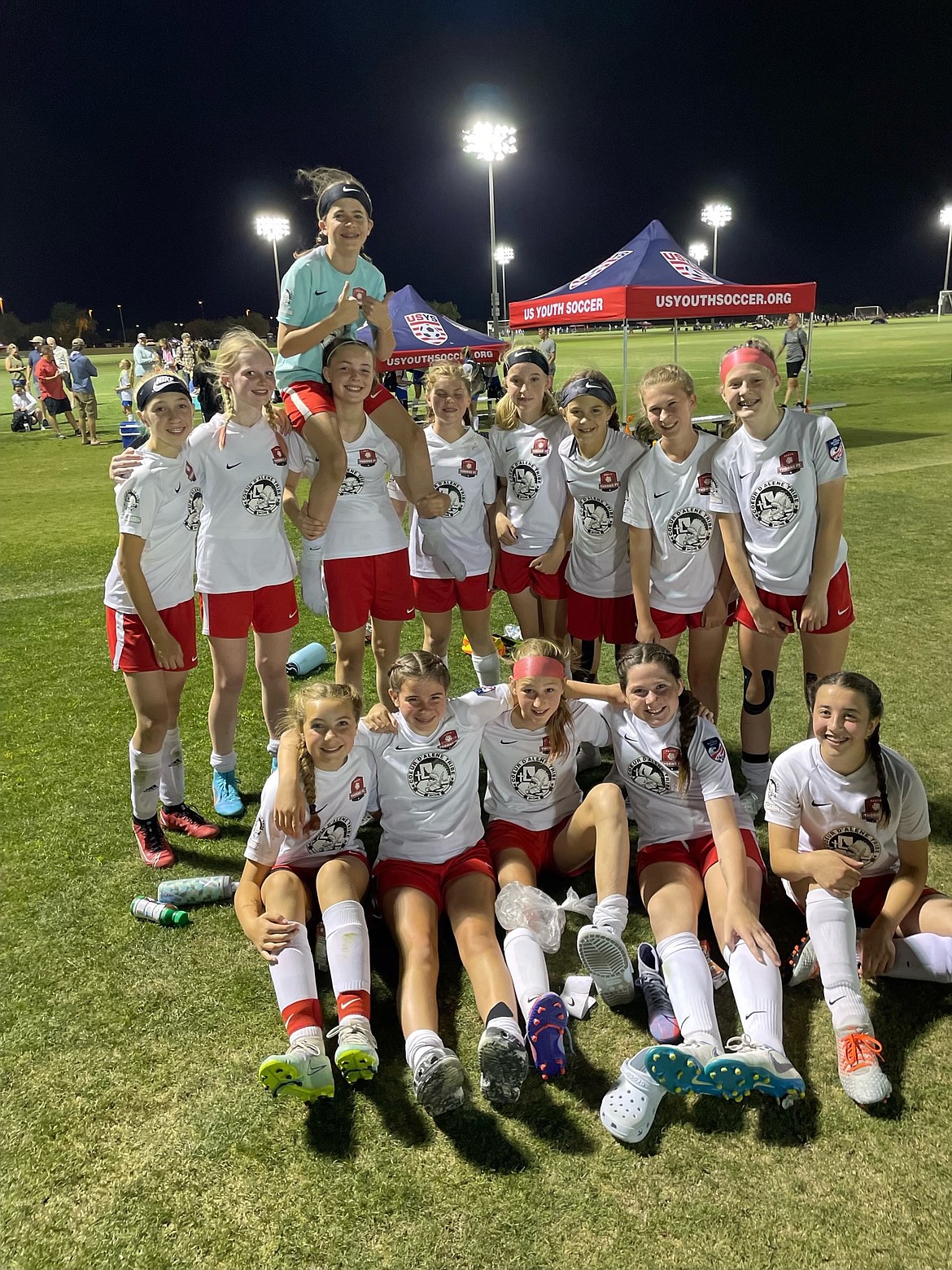 Courtesy photo
The Thorns North FC 2009 girls red soccer team advanced to the semifinals at the U.S. Youth Soccer Far West Presidents Cup in Phoenix. In the front row from left are Tayla Ruchti, Cate Storey, Ava Roberts, Phinalley Voigt and Haven Dye; second row from left, Olivia Smith, Nell Hutchins, Taryn Young, Ryann Blair, Katie Kovatch, Mallory Morrisroe, Aspen Liddiard and Chloe Burkholder; and top, Savy Spencer.