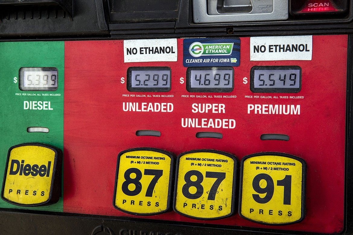 Gas prices at the pump at the Casey's gas station on eighth avenue in Cedar Rapids, Iowa on Friday, June 17, 2022. (Nick Rohlman/The Gazette via AP)