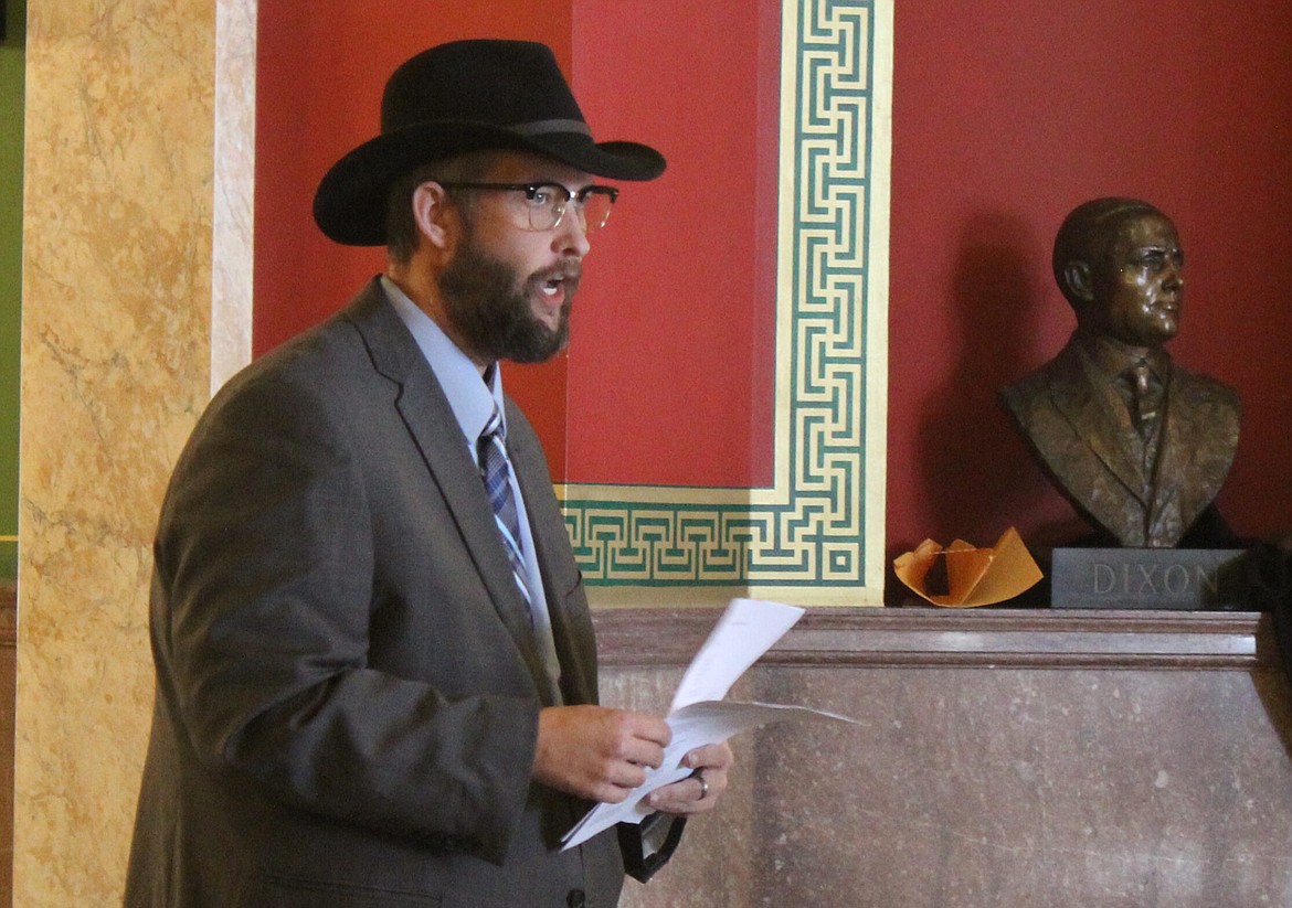 Pastor Jordan “JD” Hall speaks at the Montana Capitol in this file photo. (Daily Montanan photo)