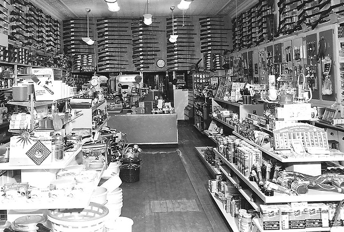 A postcard shows the stocked shelves in Dave's Hardware, date unknown. (Photo courtesy of Northwest Montana History Museum)