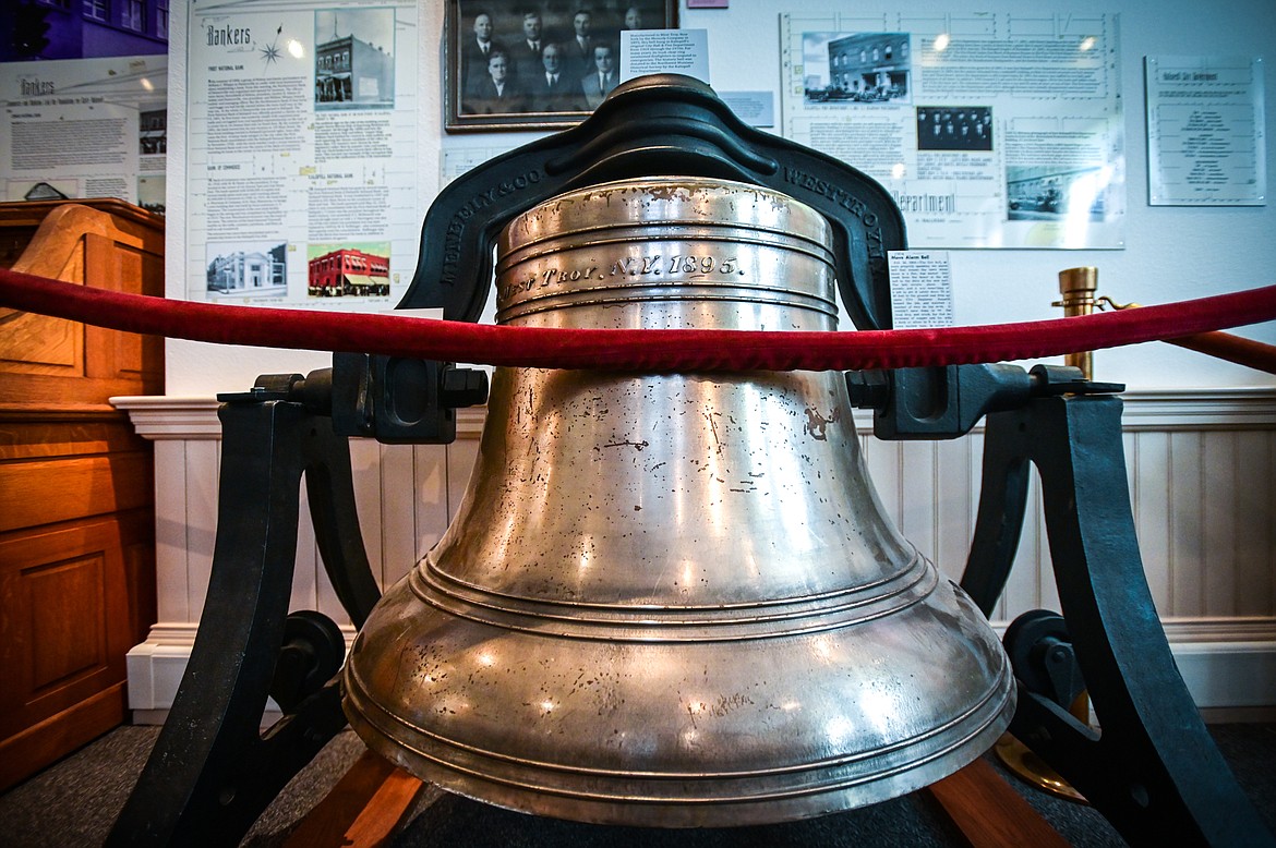 A 2,200 pound bell that originally hung in Kalispell's City Hall & Fire Department from 1904 through the 1970s and was used to summon firefighters for emergencies. The bell is one of hundreds of historical artifacts on display at the "Kalispell: Montana's Eden" exhibit at the Northwest Montana History Museum in Kalispell on Thursday, June 23. (Casey Kreider/Daily Inter Lake)