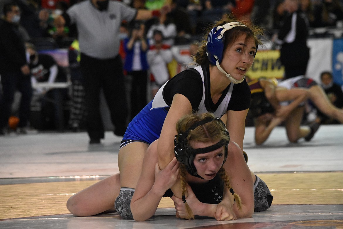 Warden sophomore Jada Hernandez wrestles at the Washington Interscholastic Activities Association State Wrestling Tournament at the Tacoma Dome in February 2022. Coaches for Warden are working to provide Hernandez and the rest of the school's wrestlers with more training opportunities.