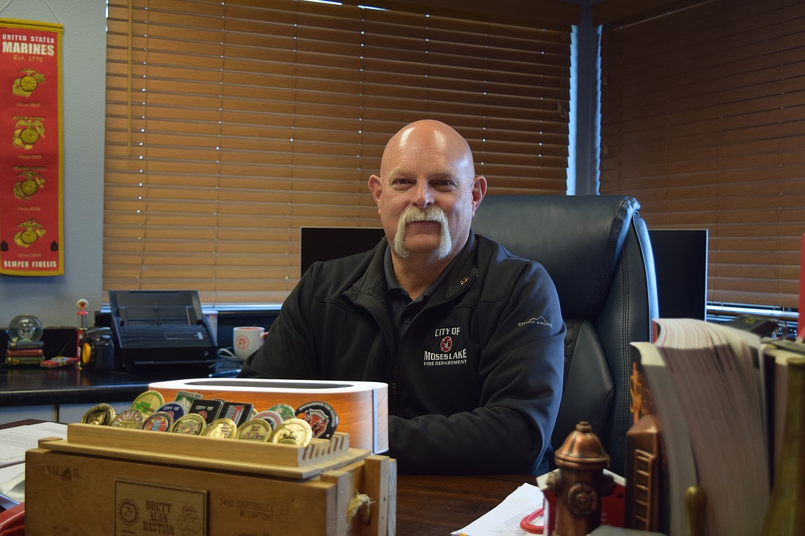 Moses Lake Fire Chief Brett Bastian in his office at the Moses Lake Fire Department’s main station on East Third Avenue.