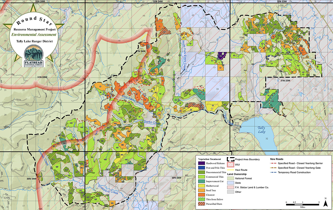 A map of the proposed Round Star project on the Tally Lake Ranger District.