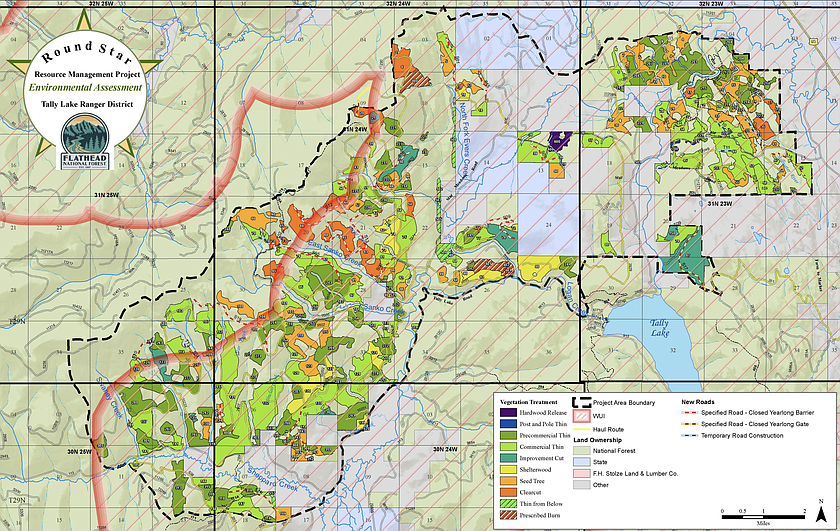 A map of the proposed Round Star project on the Tally Lake Ranger District.
