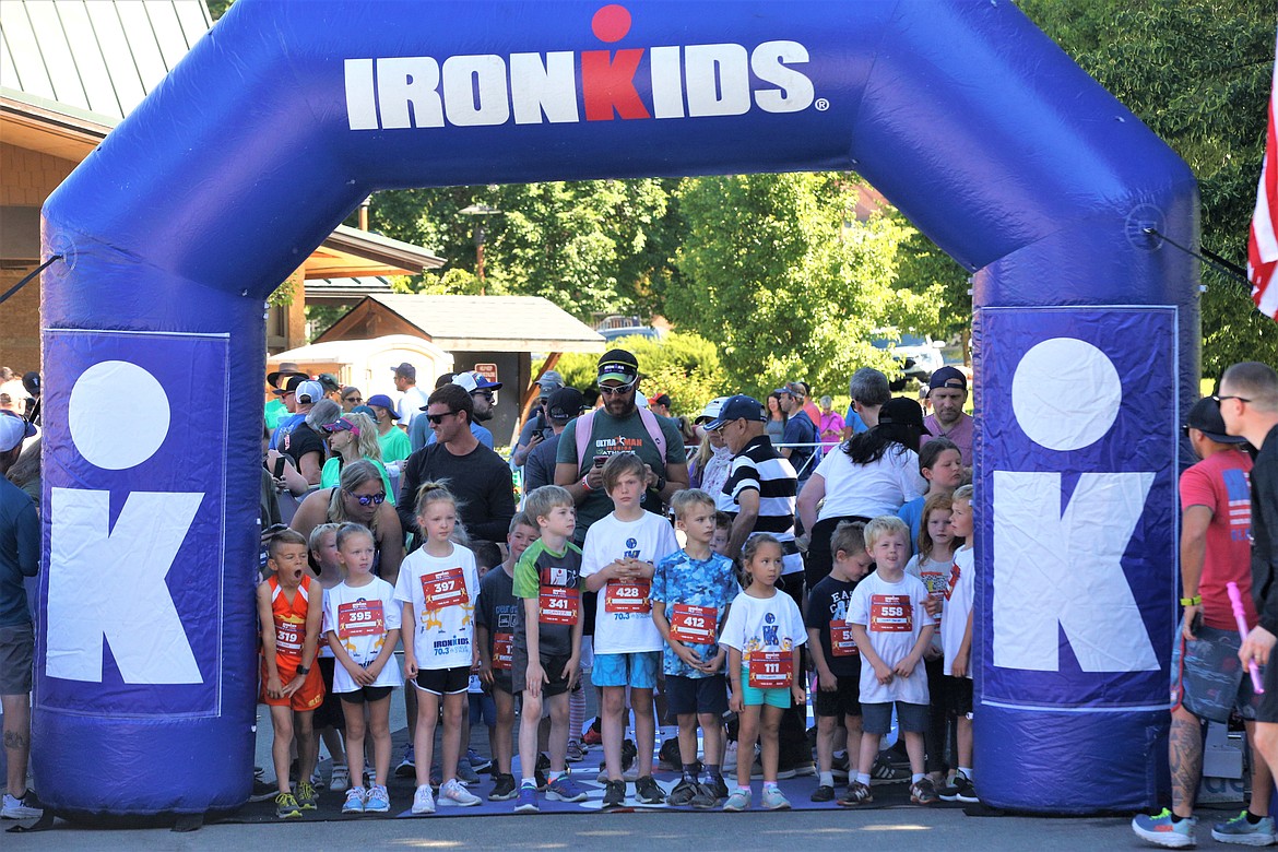 Kids wait for the start of their race at IronKids at McEuen Park on Saturday.