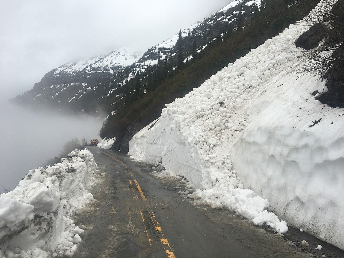 Glacier National Park plow crews clear avalanche debris from the upper reaches of Going-to-the-Sun Road on June 21, 2022. (Glacier National Park photo)