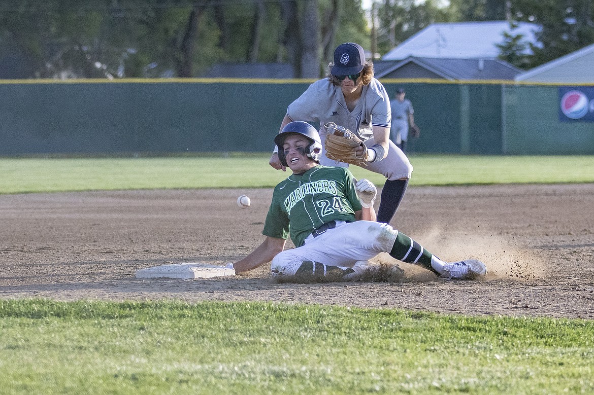 Mission Valley Mariner Alex Muzquiz is safe at third. (Rob Zolman/Lake County Leader)