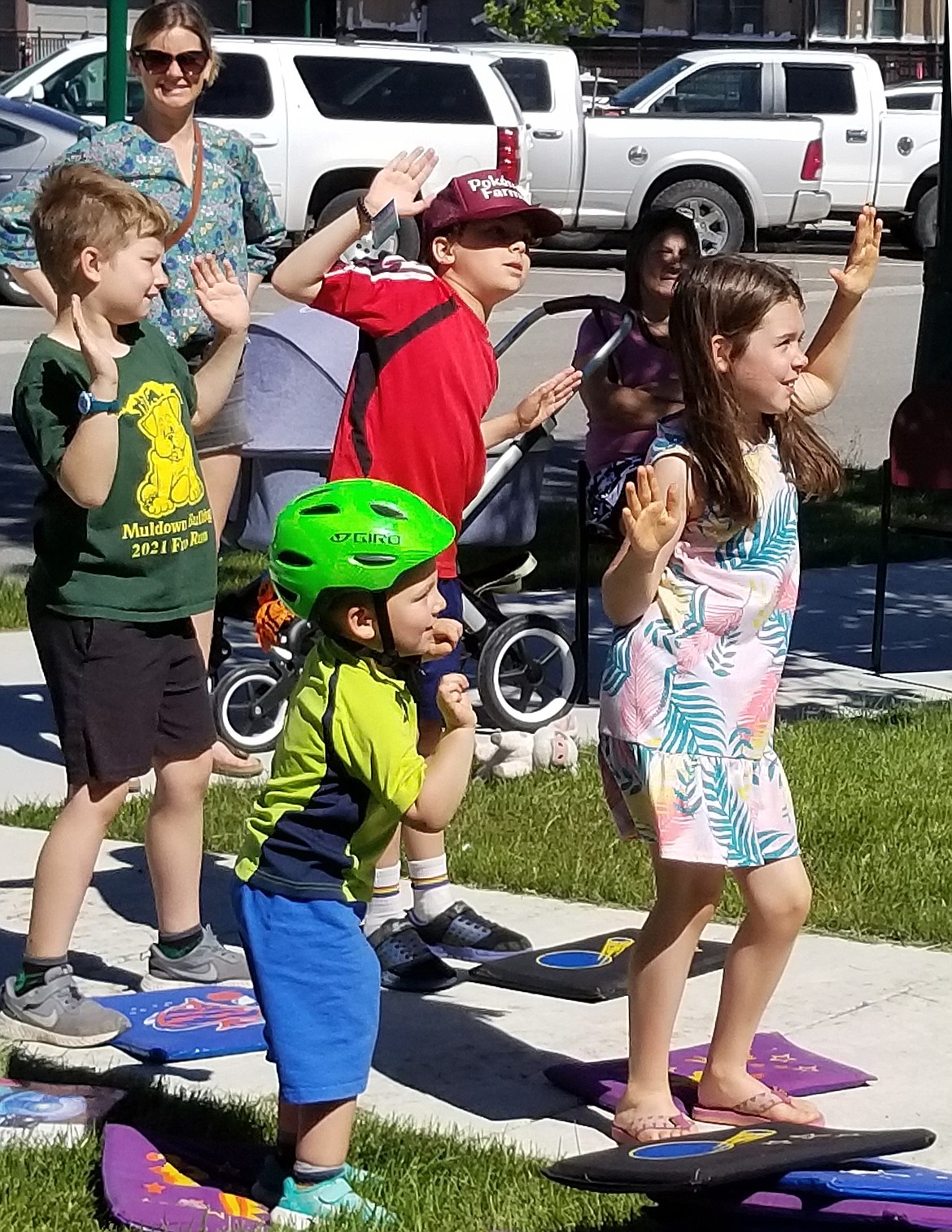 A group of kids dance the "Mayfly Mambo" at Whitefish Lake Institute presentation last week during the Whitefish Community Library's Summer Adventure. (Photo courtesy of Whitefish Community Library)