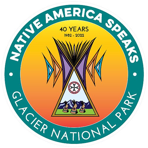 The 40th anniversary logo for Glacier National Park's Native America Speaks program.