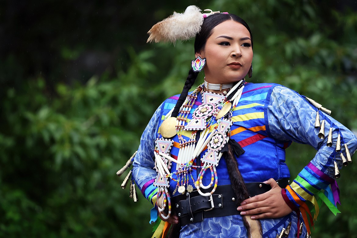 Jusine ScabbyRobe performs with the Blackfeet Singers and Dancers at Rising Sun Wednesday, June 29 as part of Glacier National Park's Native America Speaks program. (Jeremy Weber/Daily Inter Lake)