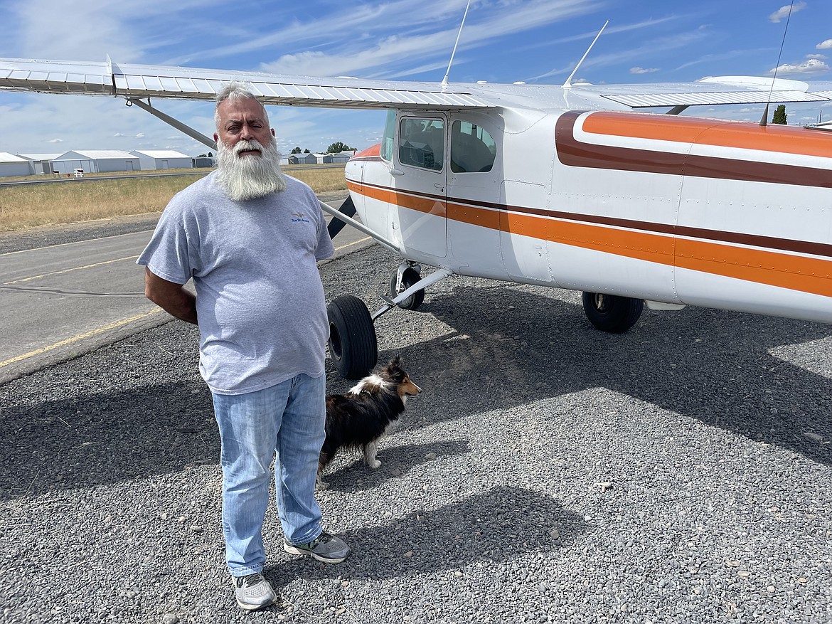 Pilot and business owner Rod Richeson stands outside his 1957 Cessna 182 with his dog Piper, which is also the name of one of Cessna’s competitors. “That way I can say I took a Piper in my Cessna,” Richeson jokes.