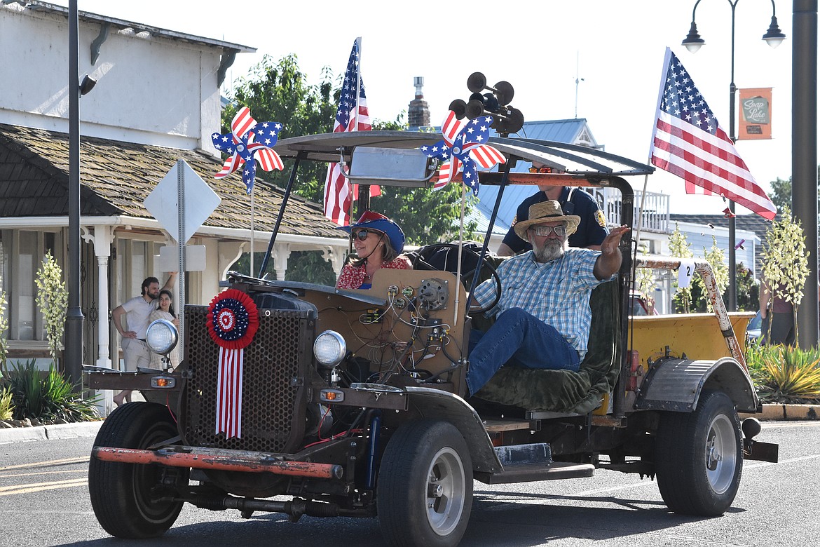 Many floats in the parade were tricked out with red, white and blue for Independence Day.