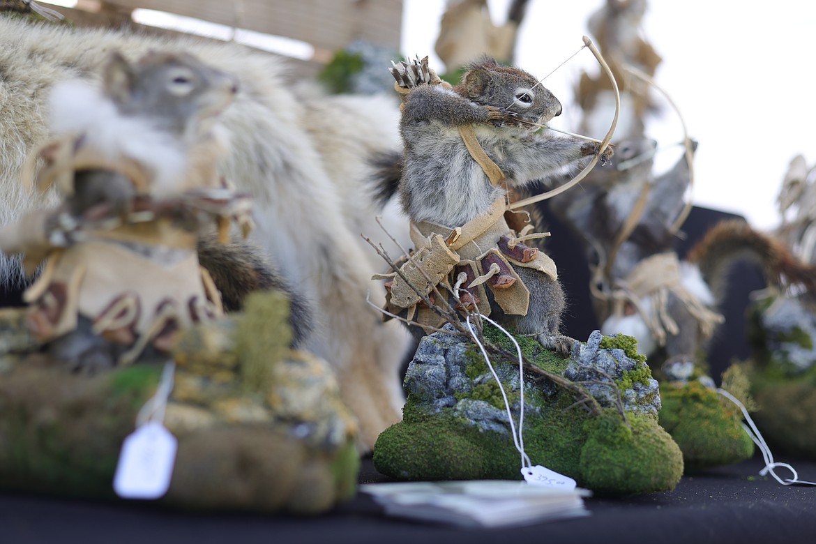 Stuffed warrior squirrels by artist Bob McEachern at the Whitefish Arts Festival. (JP Edge photo)