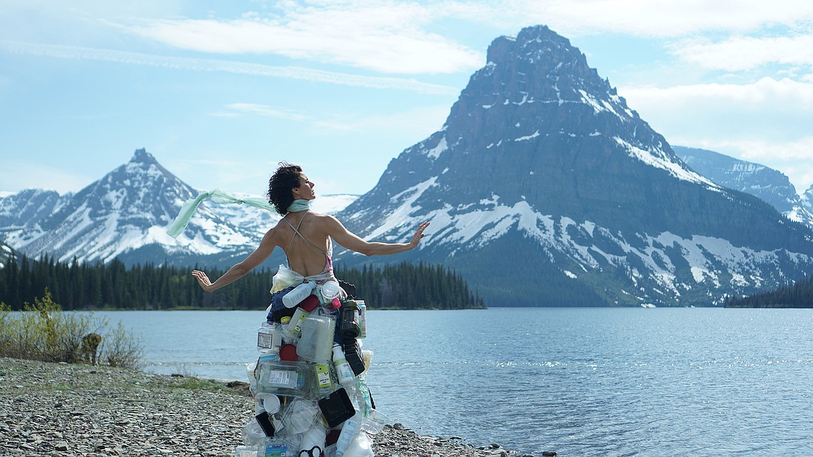 A shot taken of professional dancer and artist Ilana Goldman in the dress she made out of plastics collected over a four-month period. Goldman and her husband Gabriel Williams were Glacier National Park's Artists-in-Residence for the month of June. (Courtesy photo)