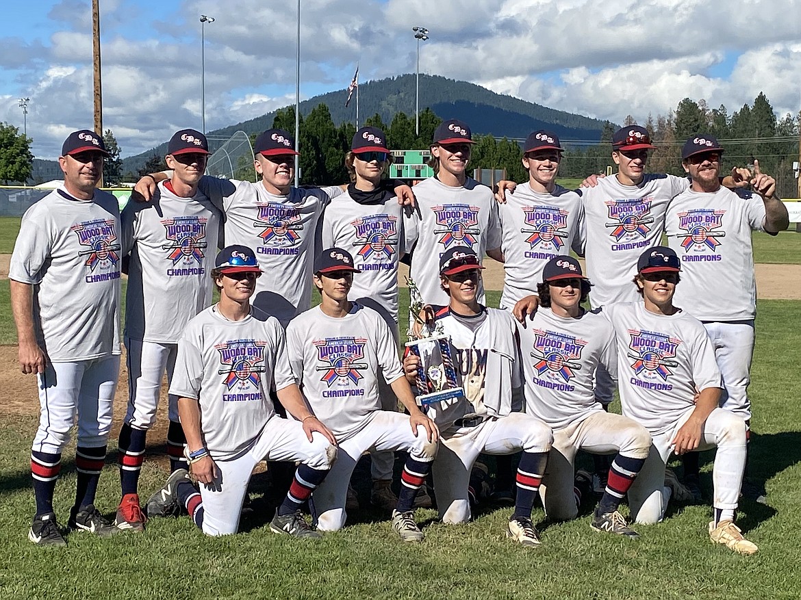 Courtesy photo
The Coeur d'Alene Lumbermen "A"/17U baseball team compiled a 6-1 record this past weekend to win the Junior Division of the annual Spokane/Coeur d'Alene Wood Bat Classic. The Lums defeated River City Thunder 8-0 in the championship Monday afternoon at Thorco Field. The Lums are currently 32-4-1 on the season and head to Missoula for Mavericks Invitational before starting Washington Legion district play as the No. 1 seed the weekend of July 14. In the front row from left are Nolan Christ, Paxson Bunch, Bryce Hall, Calvin Coppess and Cooper Smith; and back row from left, coach Justin Elliott, Caleb "CJ" Elliott, Jared Taylor, Jake Dannenberg, Travis Usdrowski, Joseph Cohen, Isaac Zigler and coach Ryan Hunt.