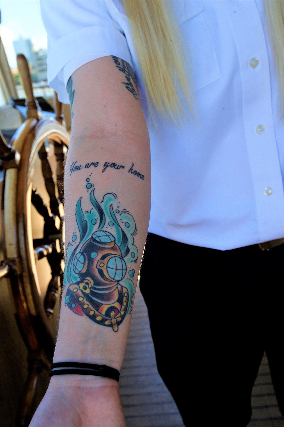 Capt. Jessie Demery's tattoo's show her love for being on the water.