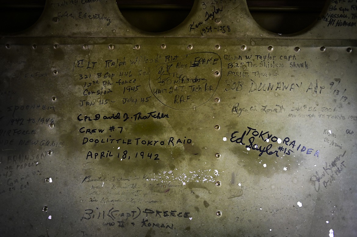 Signatures on the underside of the B-25 Mitchell "Maid in the Shade" from The Airbase Arizona Flying Museum on Tuesday, July 5. (Casey Kreider/Daily Inter Lake)