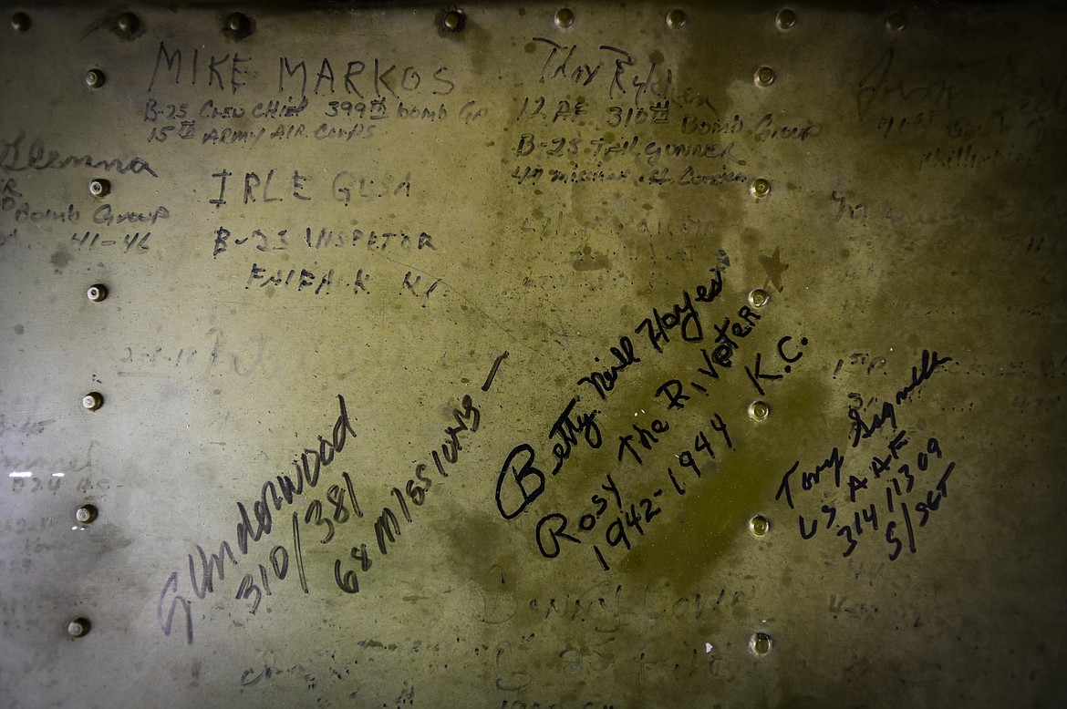 Signatures on the underside of the B-25 Mitchell "Maid in the Shade" from The Airbase Arizona Flying Museum on Tuesday, July 5. (Casey Kreider/Daily Inter Lake)