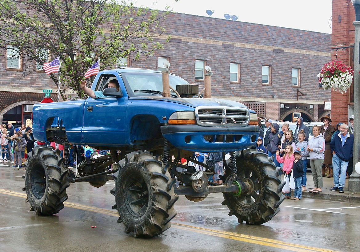 Big blue jacked-up rig that was on display at the Bonners Ferry Fourth of July Parade.