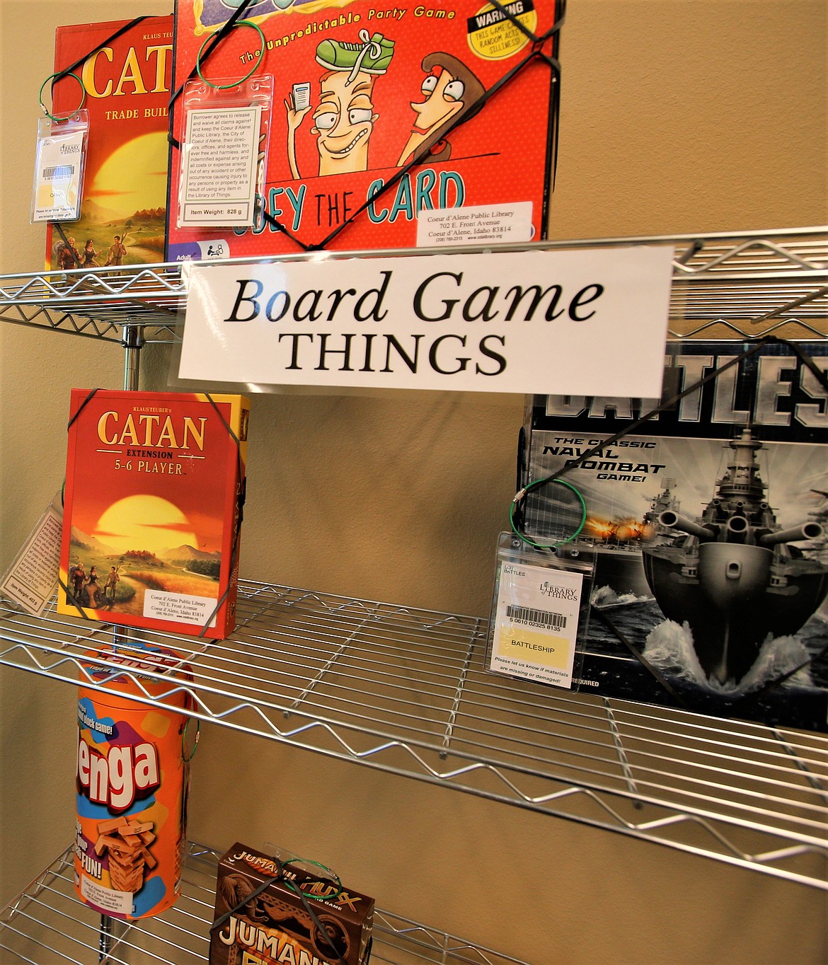 Some of the board games in the Coeur d'Alene Public Library's "Library of Things."