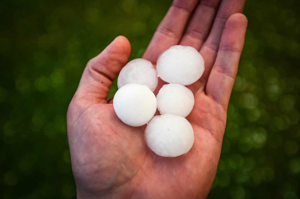 Hail is shown after a storm in Kalispell on Thursday, July 7. (Casey Kreider/Daily Inter Lake)