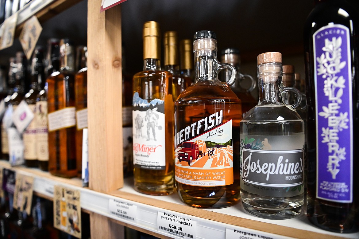 A selection of Montana-made liquor at Evergreen Liquor Store on Saturday, July 9. (Casey Kreider/Daily Inter Lake)