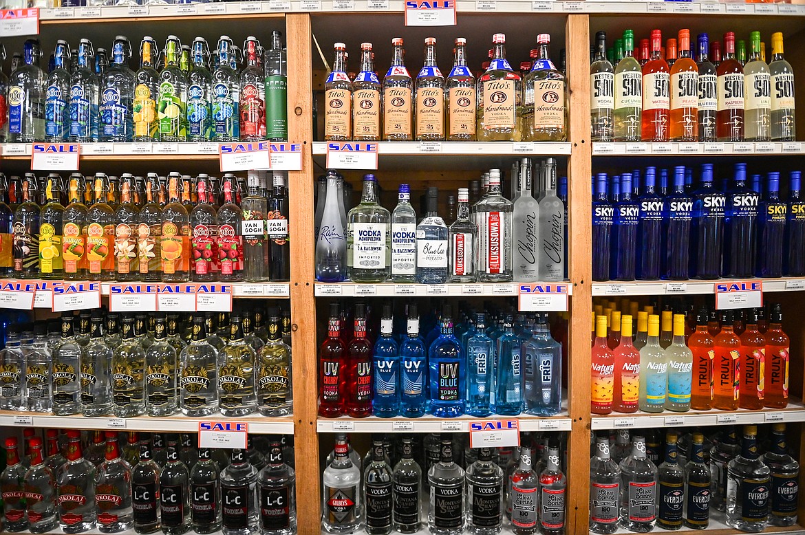 A selection of liquor at Evergreen Liquor Store on Saturday, July 9. (Casey Kreider/Daily Inter Lake)