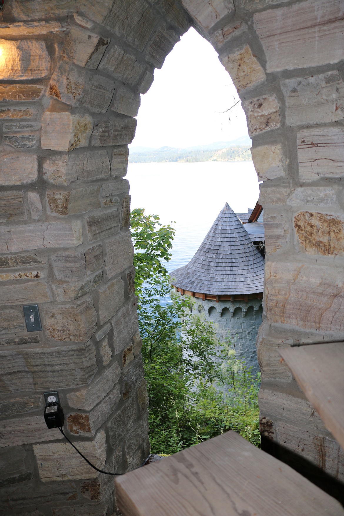 Castle Von Frandsen can be seen through an arched window of a tower built by the History Channel for the current owner of the castle, Kris Frandsen.