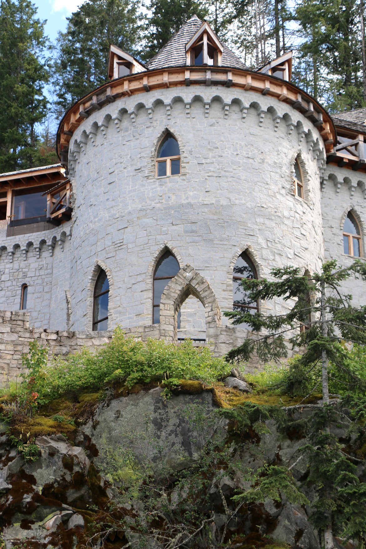 Built as an authentic castle, Castle Von Frandsen sits perched on a cliff on the banks of Lake Pend Oreille.