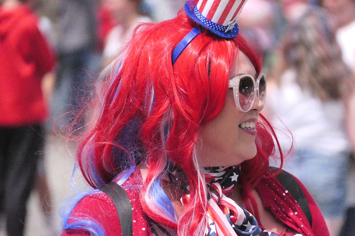 Butte resident Tania Brackett shows her American colors in a big way during the Noxon 4th of July party last week.  (Chuck Bandel/VP-MI)