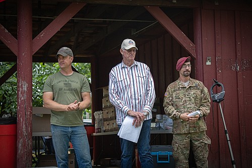 Noah Hathorne, Jim Gillibrand and Hunter Fleldes speak at Plains' Picnic in the Park. (Tracy Scott/Valley Press)