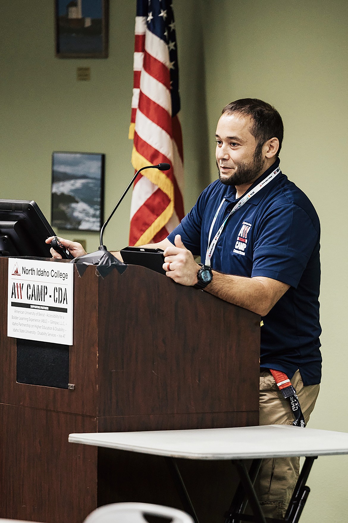 North Idaho College IT Accessibility Coordinator Jeremy Seda speaks during the 2021 Accessibility Camp Coeur d’Alene