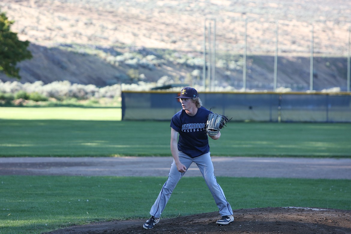 Wyatt Cole goes through his pitching motion during a practice last week. Cole also plays first base and in the outfield.