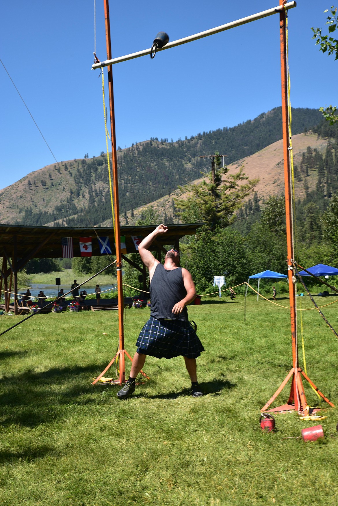William Griffith, of Boise, competed in the weight over bar event Saturday at last weekend’s Kootenai Highland Gathering. Griffith, who said he has competed in events all over the West, cleared 16 feet with the 42-pound weight. (Scott Shindledecker/The Western News)