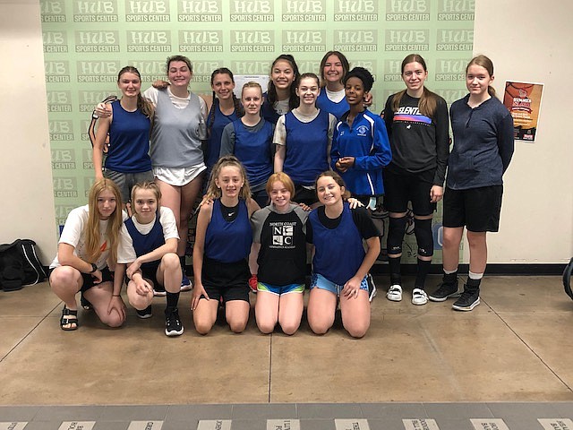 Courtesy photo
The North Idaho Christian School girls basketball team won the situation tournament and went undefeated in the second division of varsity play at the NBC Camp last week at the HUB Sports Center in Liberty Lake. In the front row from left are Belle Sandwald, Hanna Tatum, Cheyenne Collins and Samiah Smoger; second row from left, Leah Richmond, Katrina Knight and Chalyse Smith; and back row from left, Danica Kelly, Rylee Overturf, Symone Pilgrim, Chelsey Cate, Yesi Pilgrim, Charesa Steinbach and Trinity Steinbach.