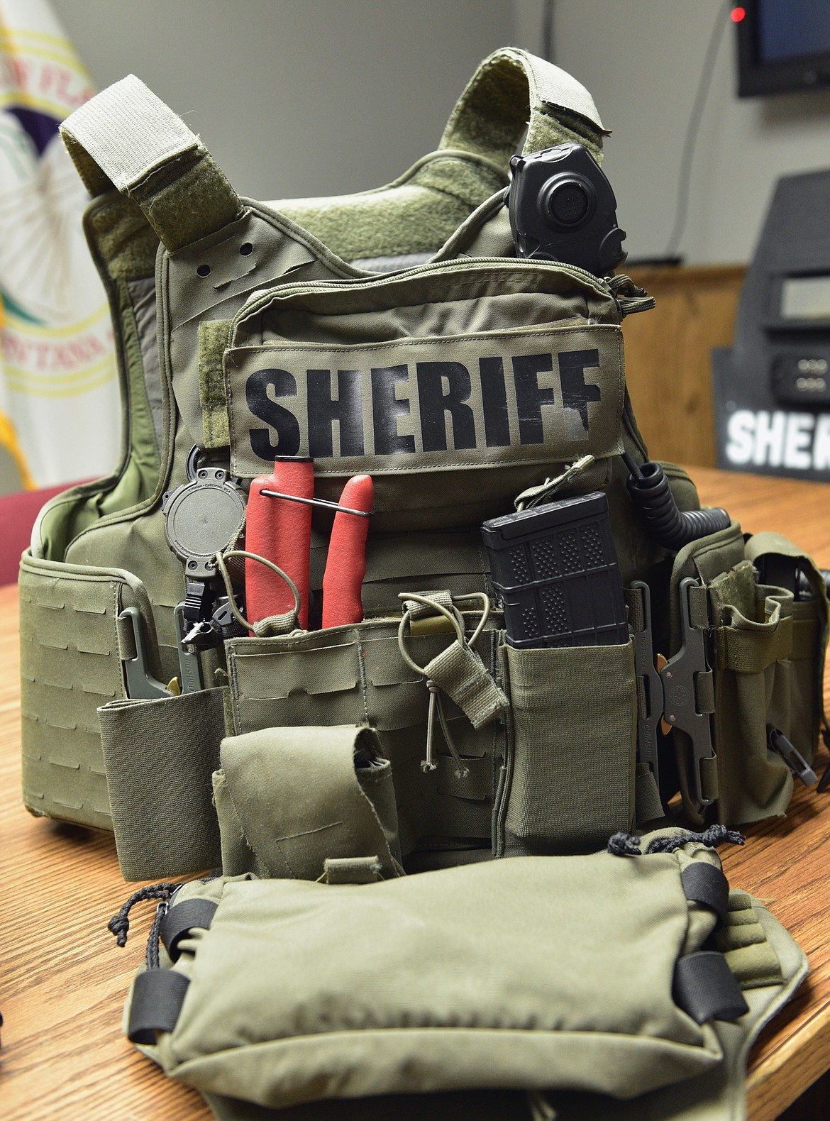 SWAT team leader Travis Smith's equipped vest. (Julie Engler/Whitefish Pilot)