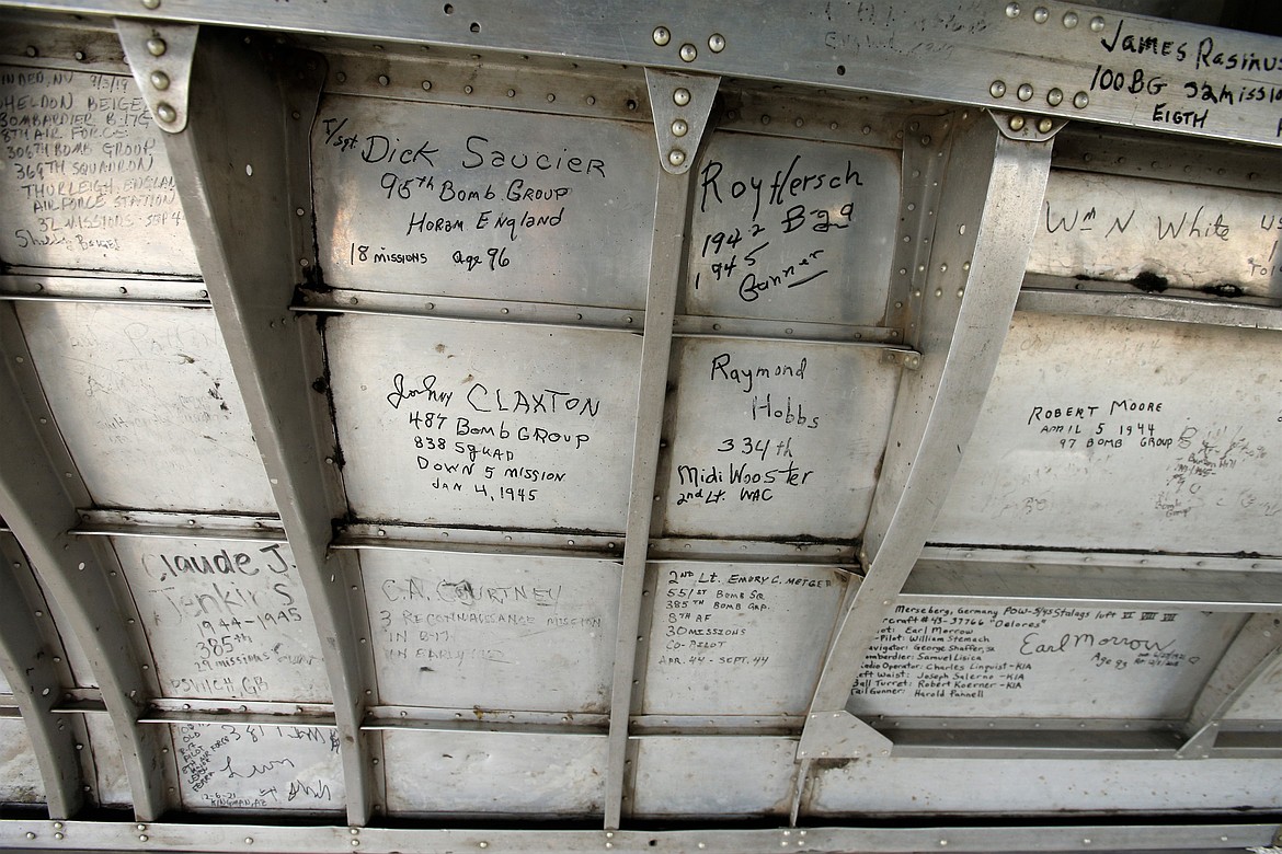 Signatures on a bombing bay door of the B-17.