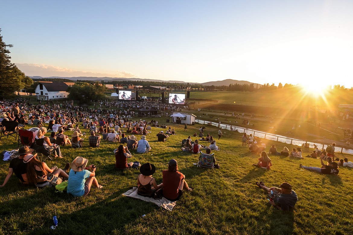 The crowd enjoys Trampled by Turtles at Under the Big Sky with a nice sunset on July 17, 2022. (JP Edge photo)