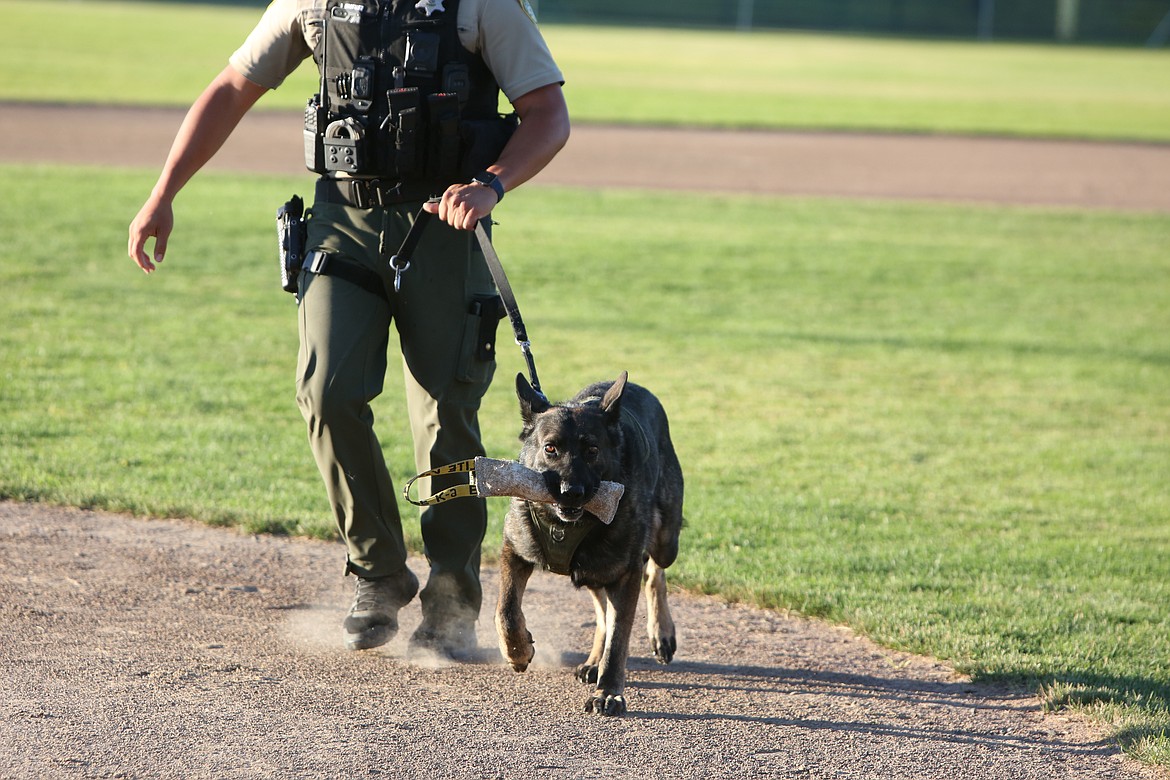 A K-9 demonstration was put on toward the end of the game, with an officer present to make sure it was performed safely.