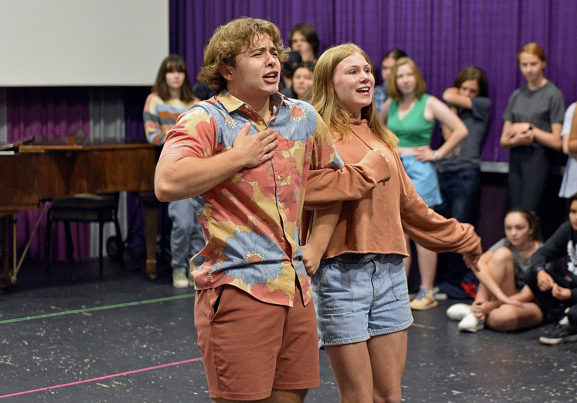 Tanner Harmon and Kendall Dye perform a scene together at a rehearsal during the ATP Broadway Summer Training Camp on Friday, July 22 at the Alpine Theatre Company in Whitefish. (Whitney England/Whitefish Pilot)