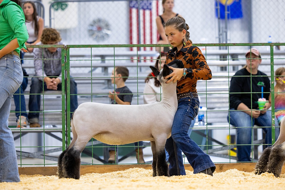 Ayden Middlemist strikes a pose with her sheep during a recent Jackpot livestock show. (Photo courtesy of the Middlemist family)