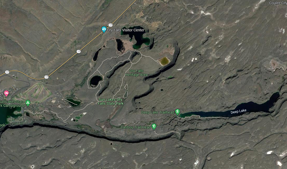 The area of the Dry Falls Visitor Center and Deep Lake.