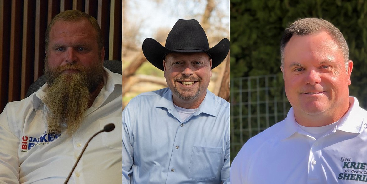 James Baker, left, Joe Harris, center, and Joe Kriete, right, are all running to be the next Grant County sheriff. Both Harris and Kriete are career law enforcement officers while Baker works in local agriculture. All three have expressed a passion for serving the community.