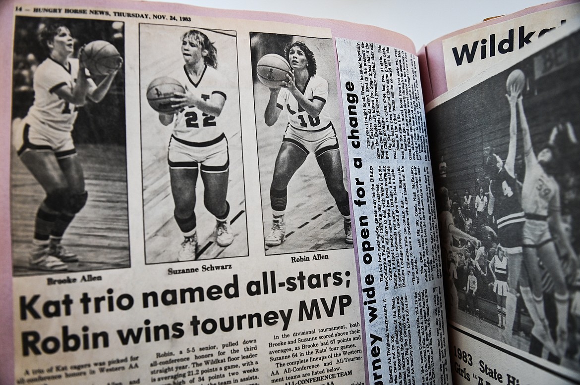 Pages in a scrapbook detail the Columbia Falls girls basketball state championship season of 1983. (Casey Kreider/Daily Inter Lake)