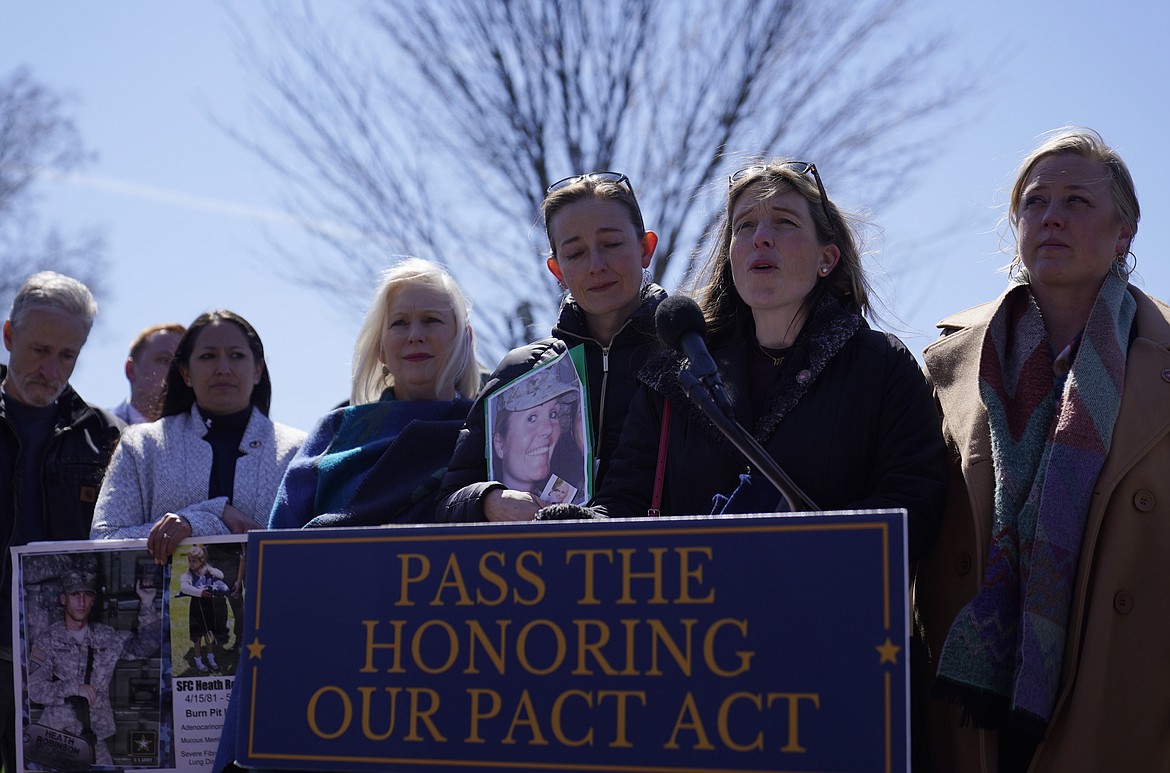 A press conference on the PACT Act to benefit burn pit victims on Capitol Hill, Tuesday, March 29, 2022, in Washington. (AP Photo/Mariam Zuhaib)